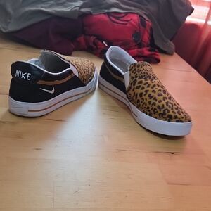 Nike Black and Leopard Slip-On Sneakers